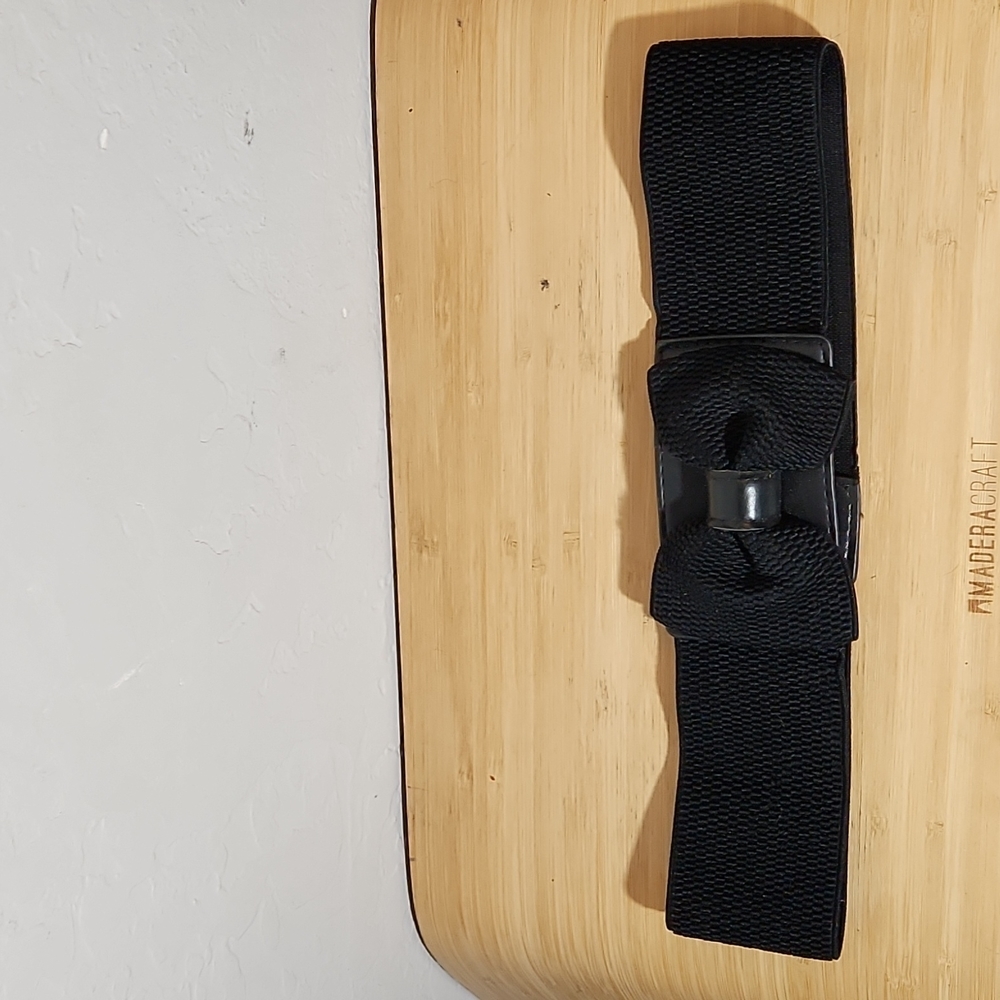 ELASTIC Black Versatile  Stretchy Bow Detail Snap Button Closure
